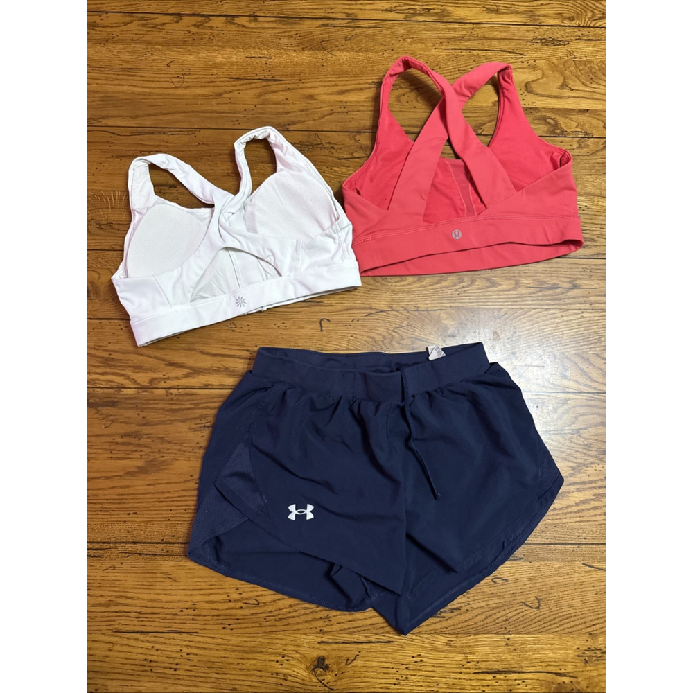 Lot 3 Athleta Lululemon UA Women active bra white, Red 6, Blue XS Short Sh6
